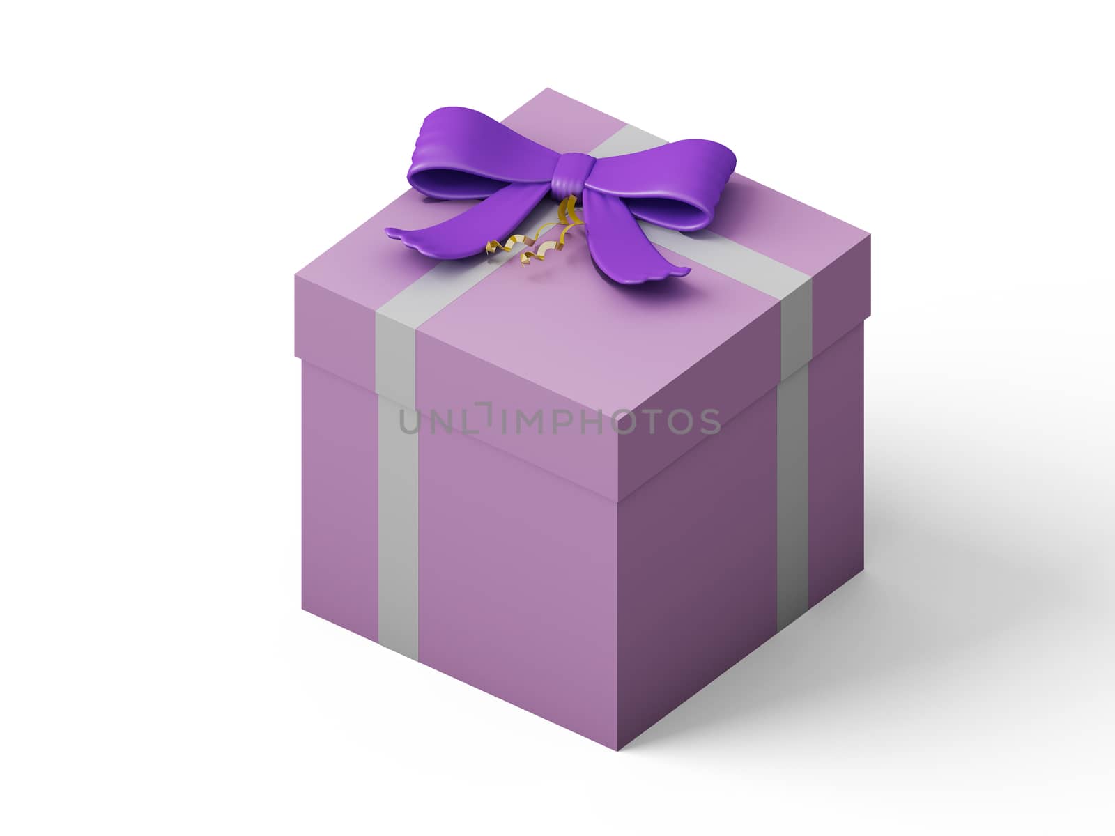 pink gift box with purple ribbon bow by teerawit