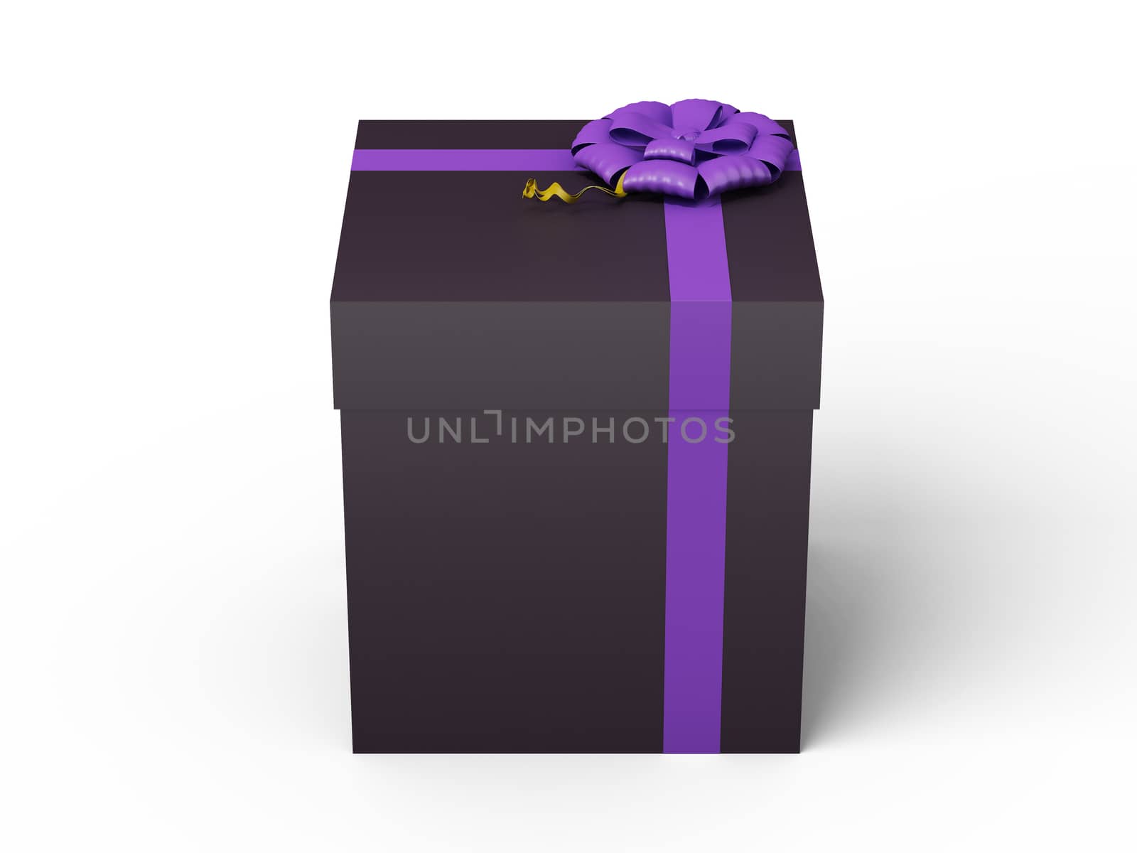 dark brown gift box with purple ribbon bow by teerawit