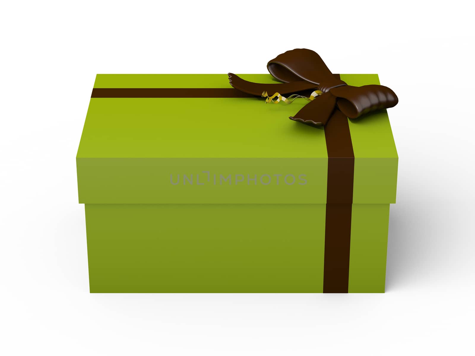 green gift box with brown ribbon bow by teerawit