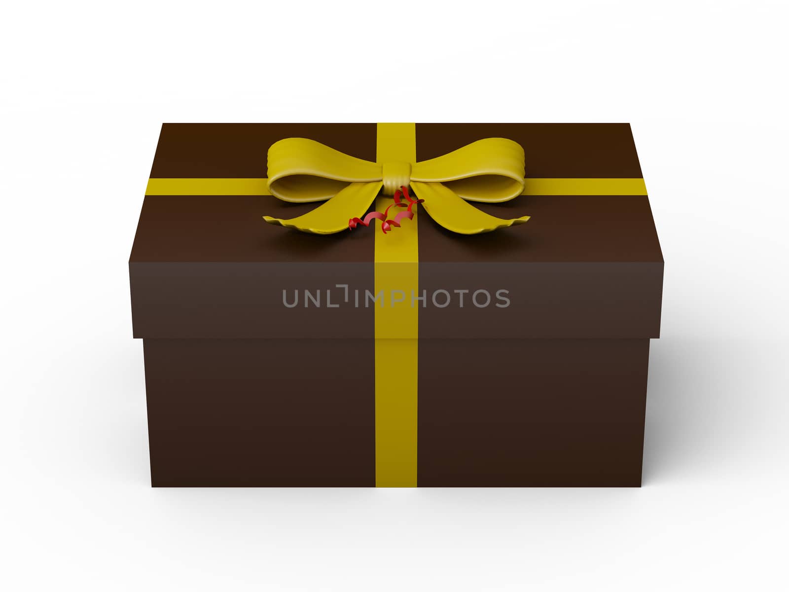 dark brown gift box with yellow ribbon bow by teerawit