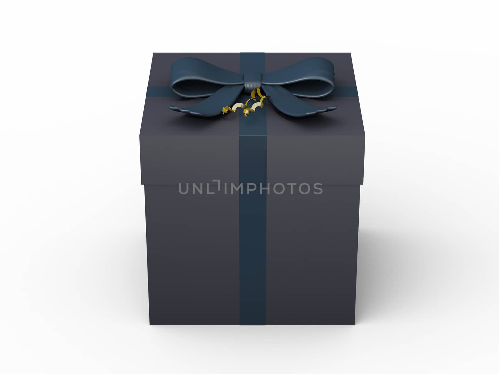 dark blue gift box with dark blue ribbon bow, isolated on white