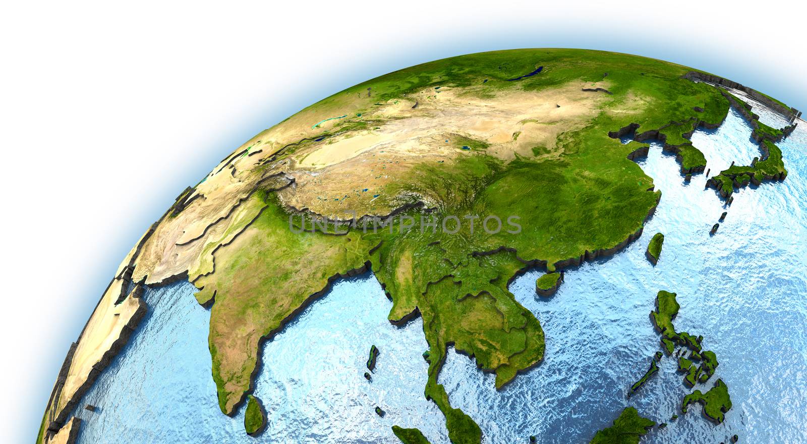 southeast Asia on planet Earth with embossed continents and country borders. Elements of this image furnished by NASA.