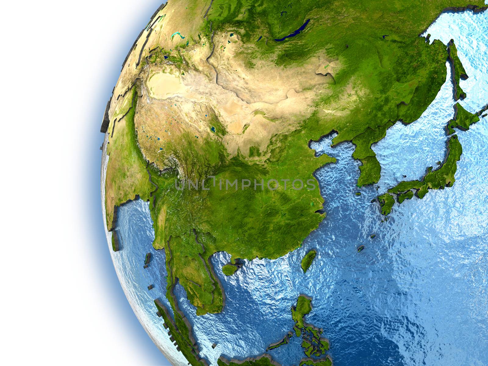 Planet Earth with embossed continents and country borders. Southeast Asia. Elements of this image furnished by NASA.