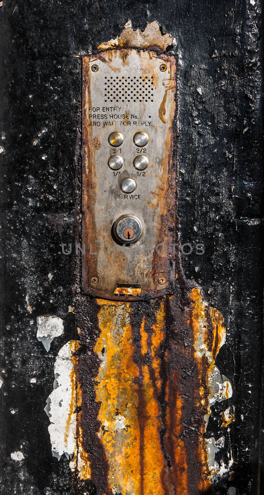 A Rusty Old Buzzer Or Intercom System For Flats In Glasgow, Scotland