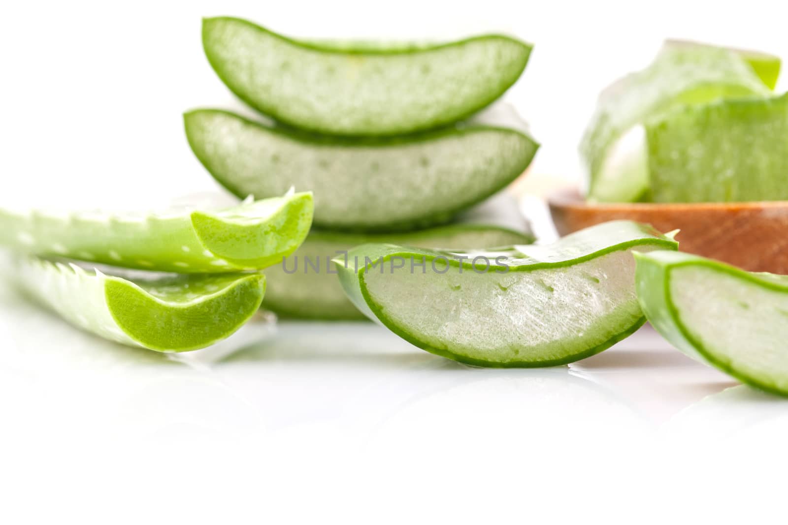 Aloe Vera slice natural spas ingredients for skin care isolated on a white background.