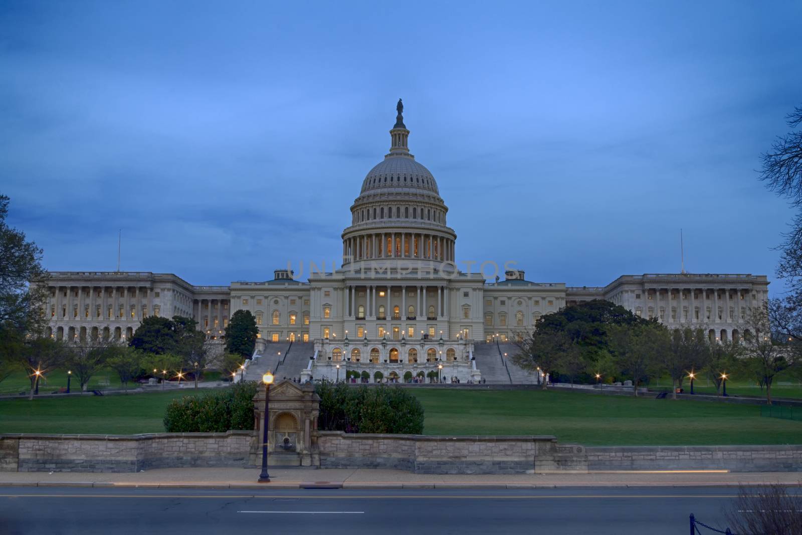 The United States Capitol Building at dusk in Washington D.C.