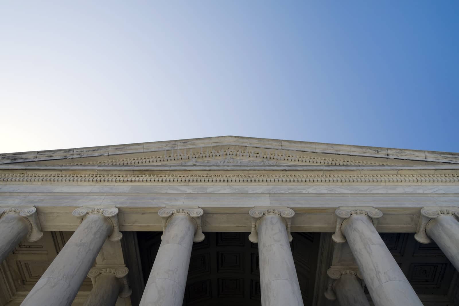 The entrance to the Jefferson Memorial building in Washington DC