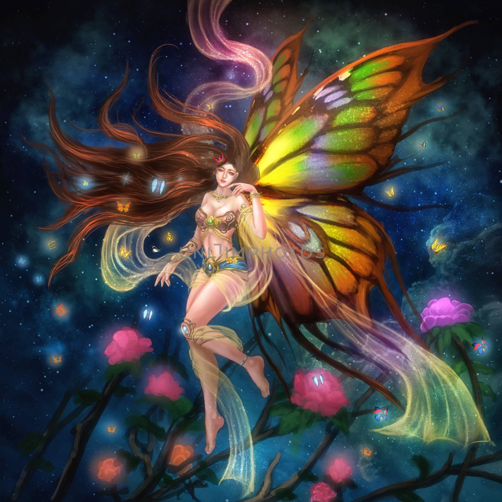 Illustration: The Butterfly Fairy. Realistic / Fantastic Style. Scene / Wallpaper / Background Design. by NextMars