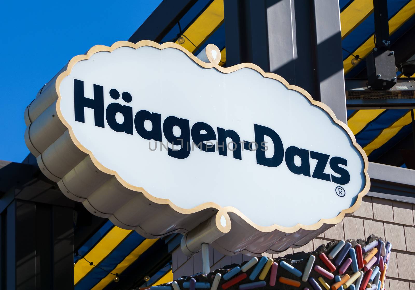 ANAHEIM, CA/USA - OCTOBER 10, 2015: Haagen-Dazs ice cream store exterior. Haagen-Dazs is an ice cream brand with franchises throughout the world.
