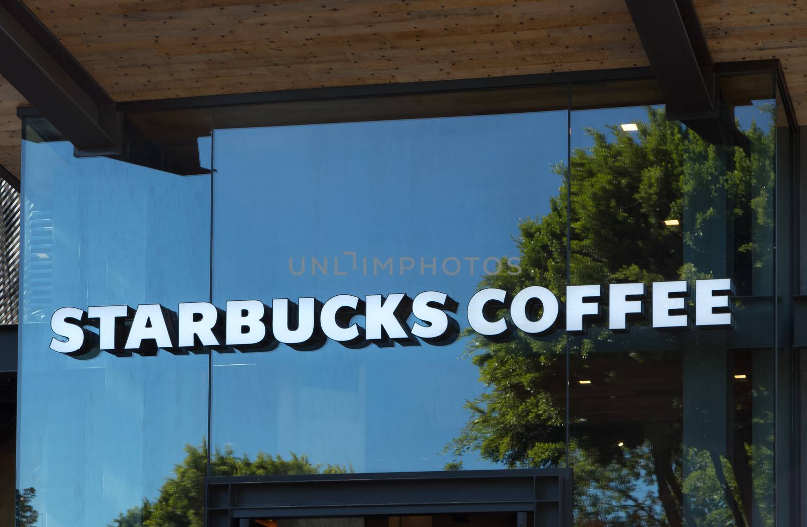 ANAHEIM, CA/USA - OCTOBER 10, 2015:Starbucks Coffee shop exterior. Starbucks is an American global coffee company and coffeehouse chain based in Seattle, Washington.