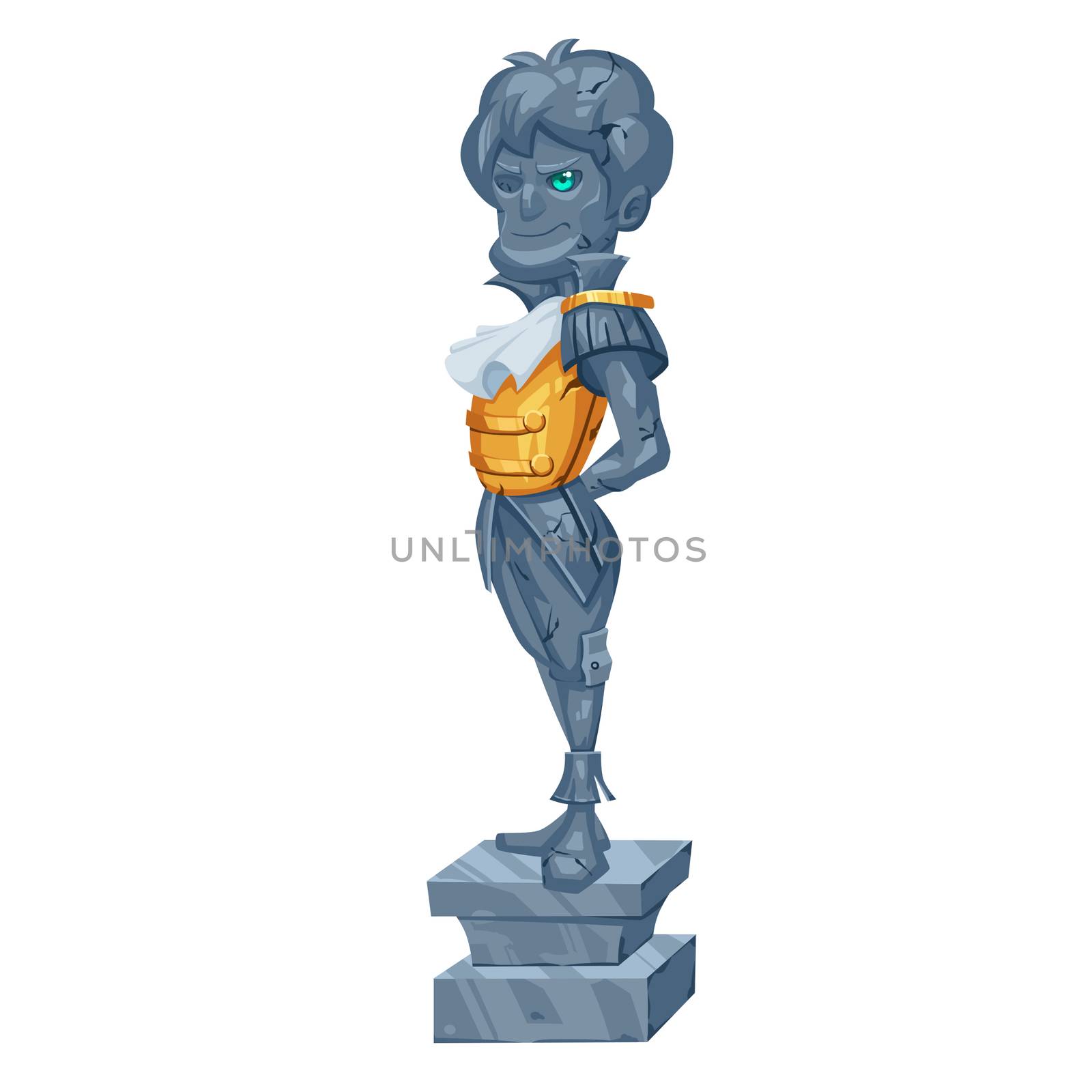 Illustration: The Statue of Cold Prince in a white background. Element Creation / Character Design in a Fantastic Imaginary World Called "The king and the bird". Realistic / Cartoon / Fantastic Style