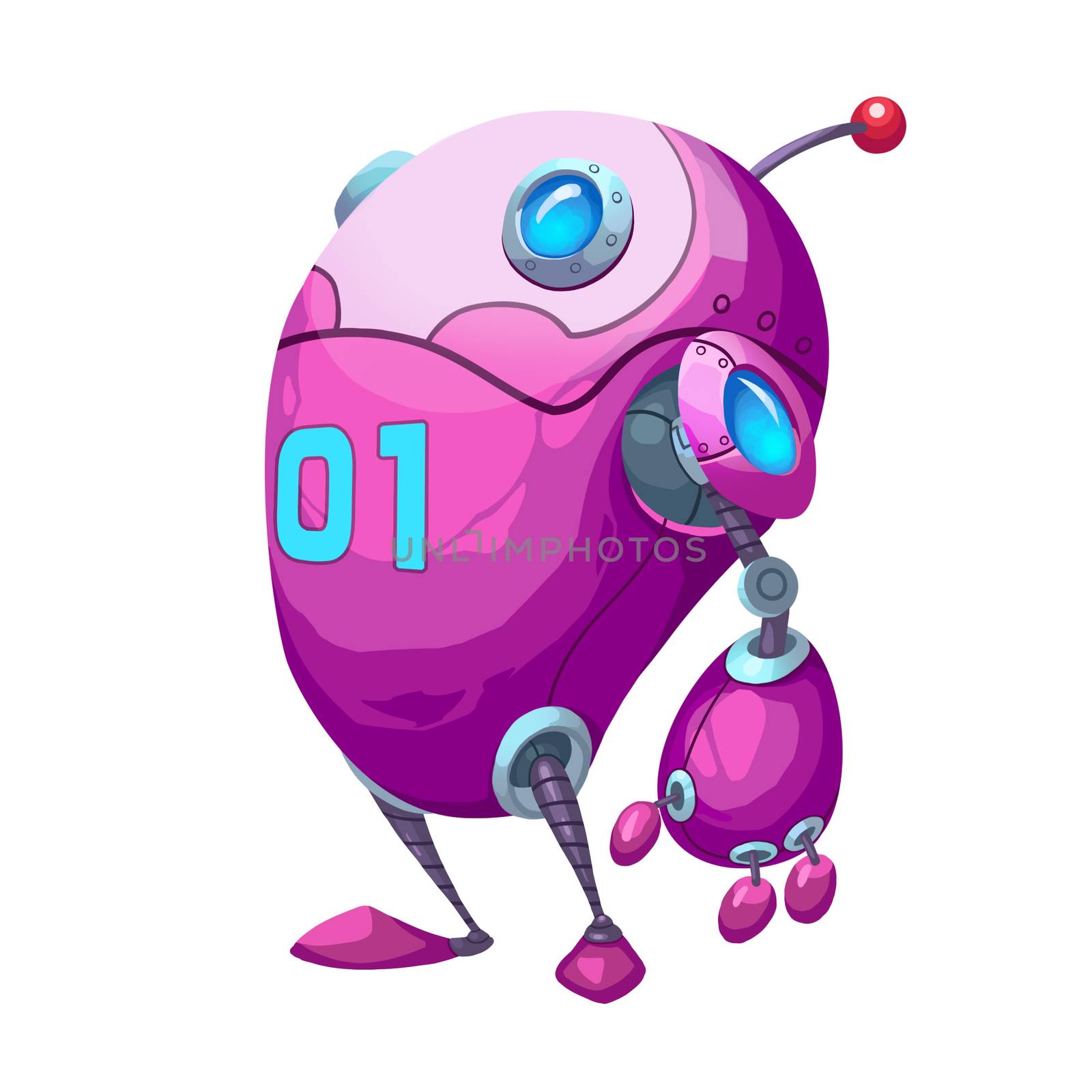 Illustration: The Sport Robot of Jumping Named "Pink Capsule". Element / Character Design. Crazy and Fantasy Future World Topic. Realistic / Cartoon / Fantastic / Sci-fi Style