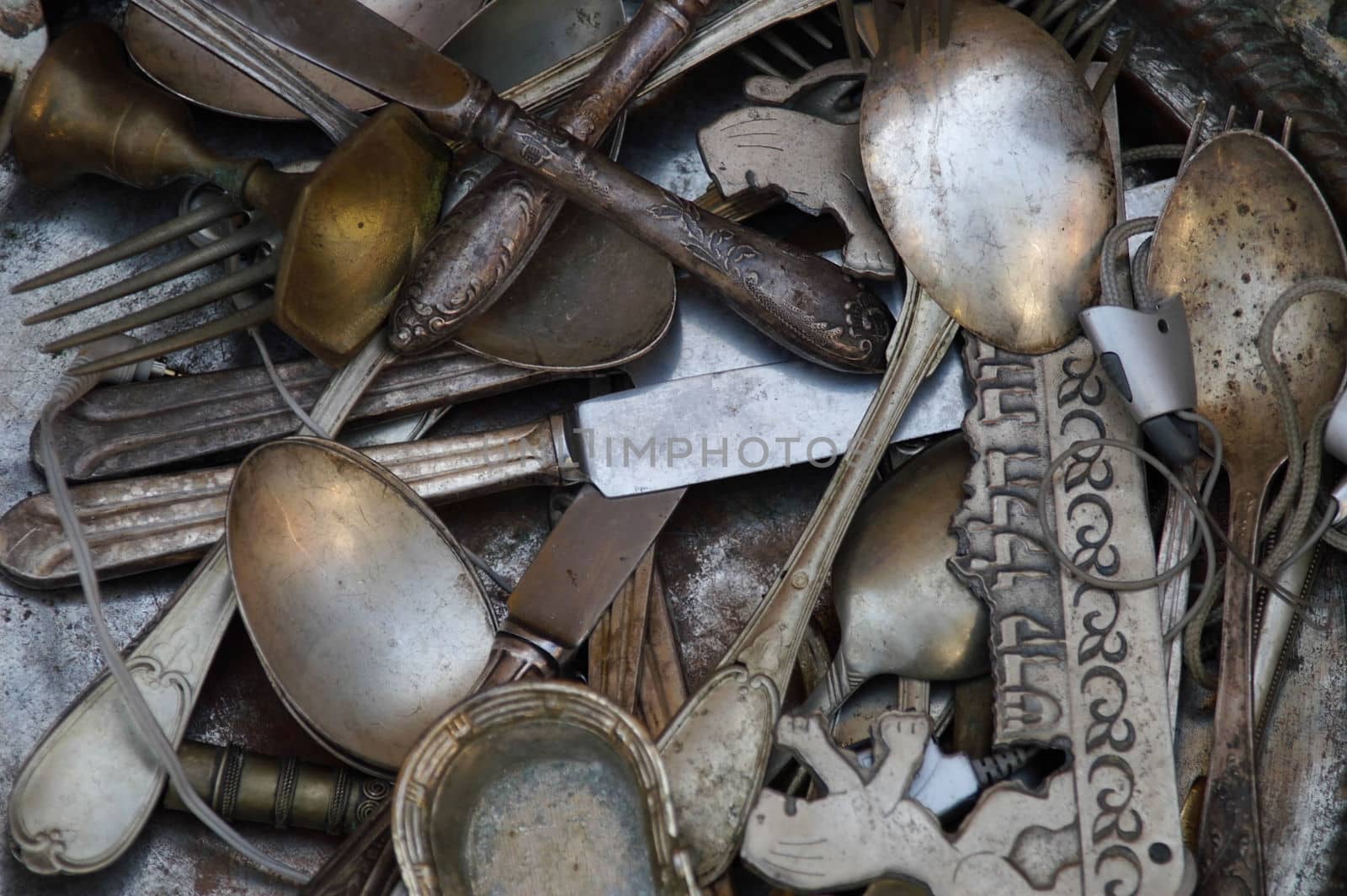 Old spoons, forks, knifes from the east market in jerusalem