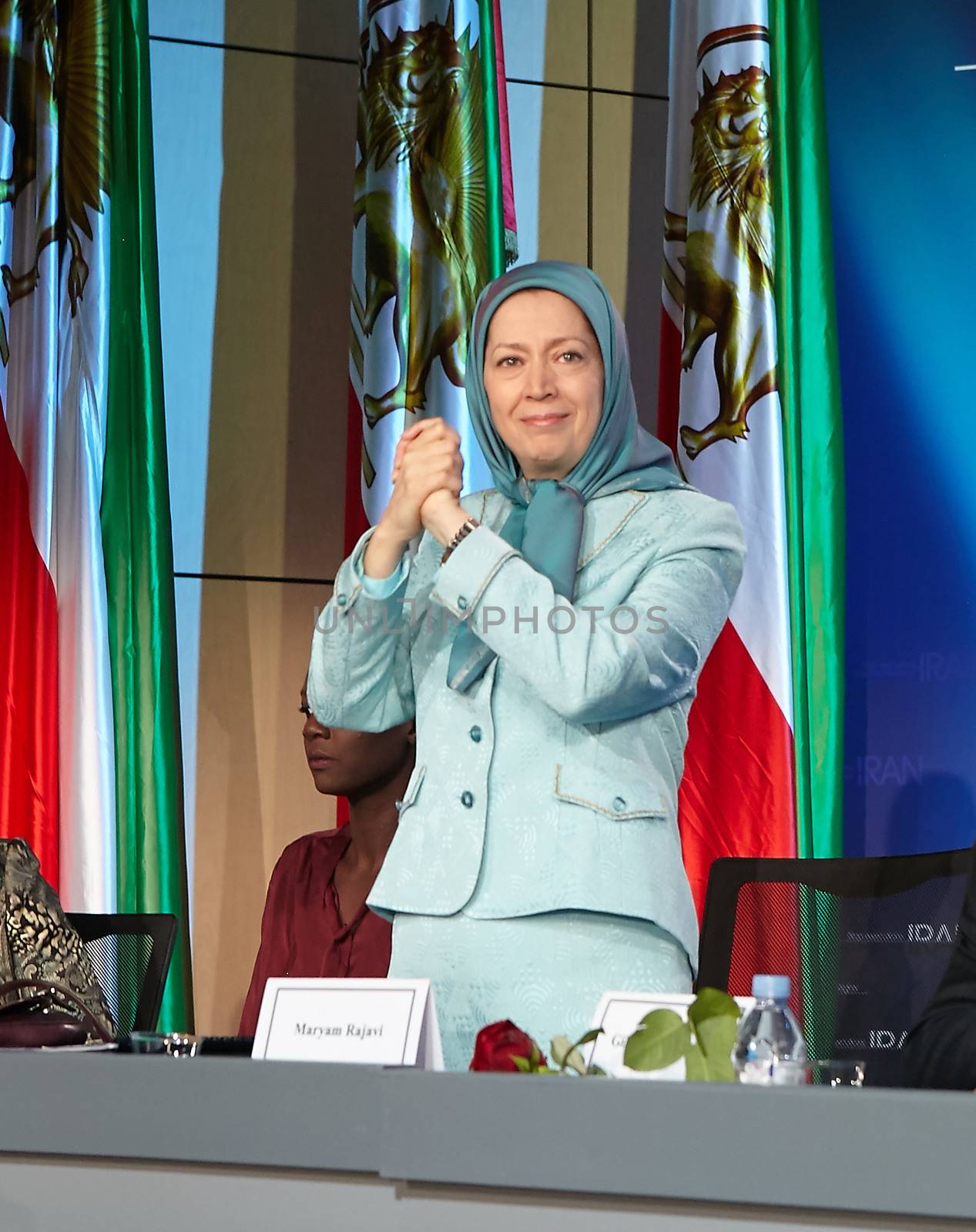 FRANCE, Paris: Iranian politician and President elect of National Council of Resistance of Iran (NCRI) Maryam Radjavi is pictured during the 2015 World Day Against the Death Penalty, in Paris, on October 10, 2015. The international conference held in Paris on the occasion of the World Day Against the Death Penalty highlighted the surge of executions in Iran and need for urgent action. The Iranian regime has executed more than 120,000 political prisoners in the past 34 years.