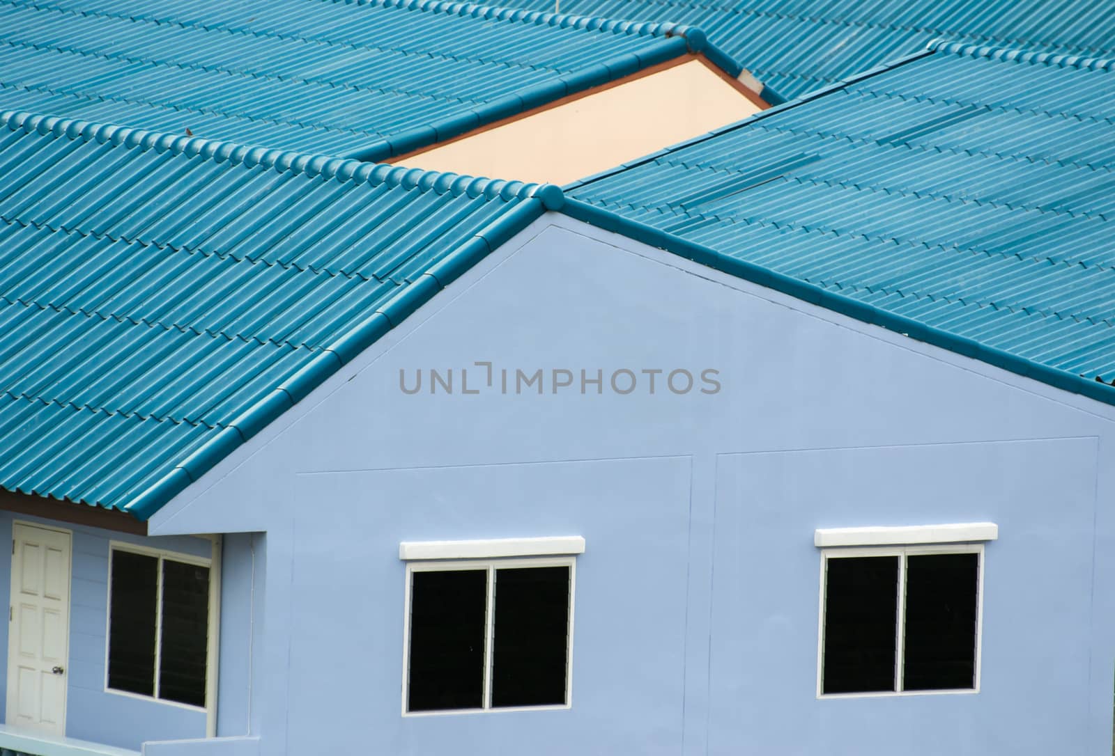 Blue roof on a new houses