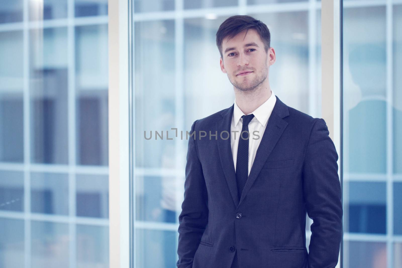 Portrait of a young handsome businessman indoors