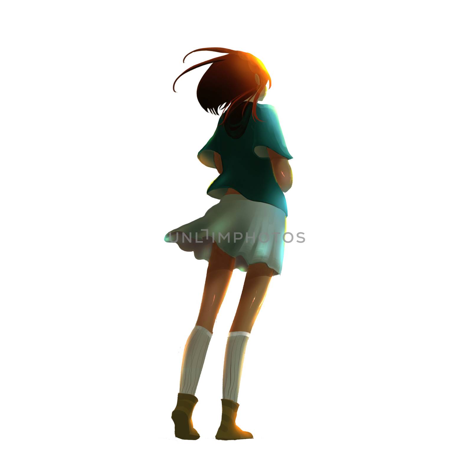 Illustration: Illustration: The Girl lived by the Sea. Put her in a white background in case you need it. Fantastic / Realistic / Cartoon Style. Wallpaper / Background / Scene Design