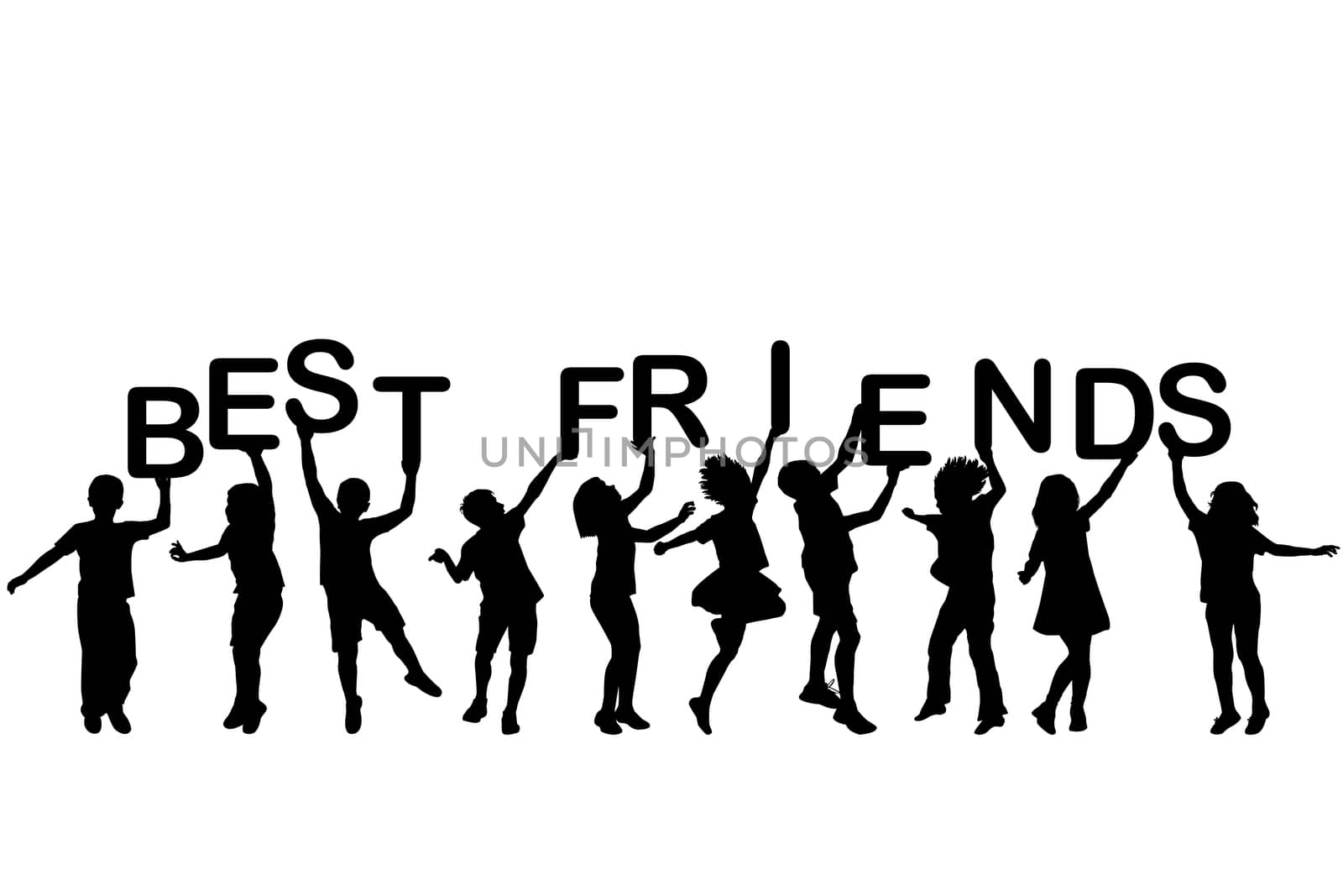 Children silhouettes holding letters building the words BEST FRIENDS