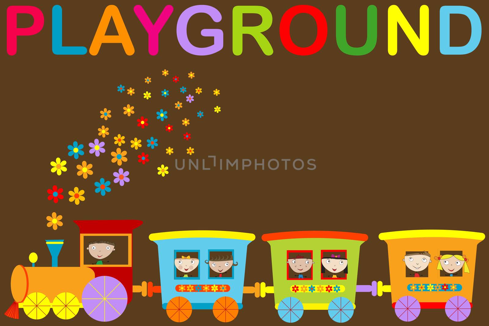 Playground announcement with cartoon train