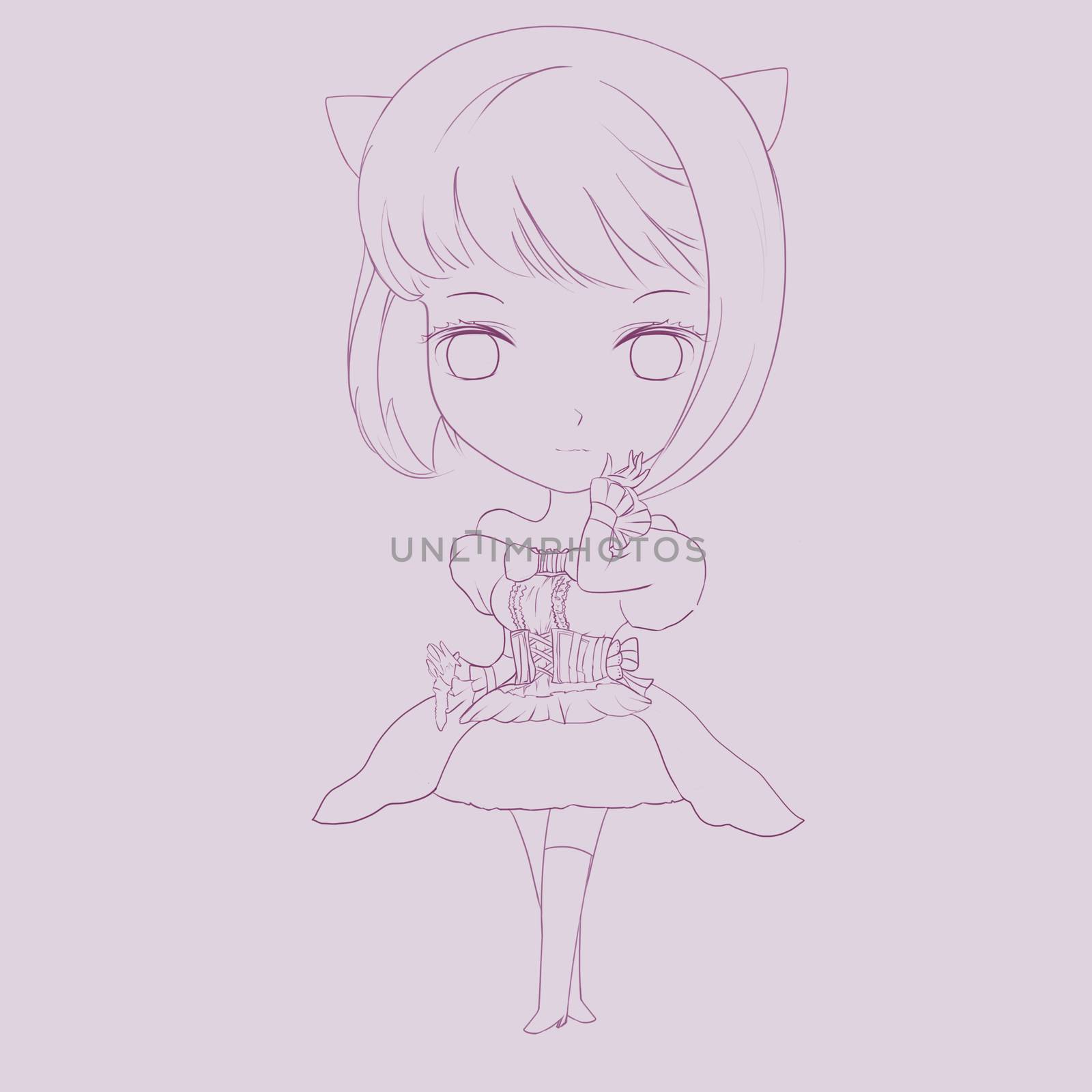 Noble Cat Lady with blurred Gem Eyes - Line Art - Character Design