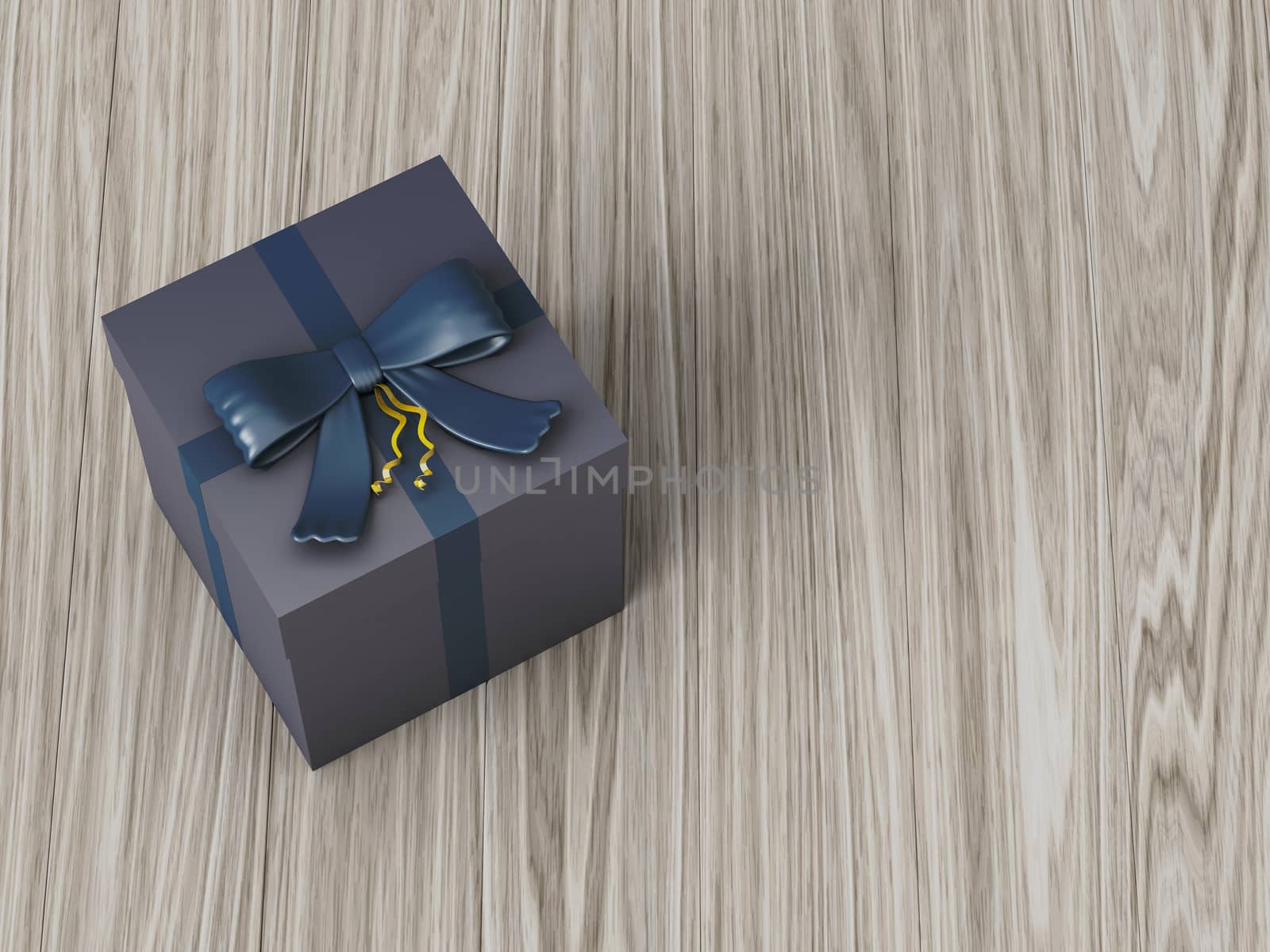 dark blue gift box with dark blue ribbon bow by teerawit