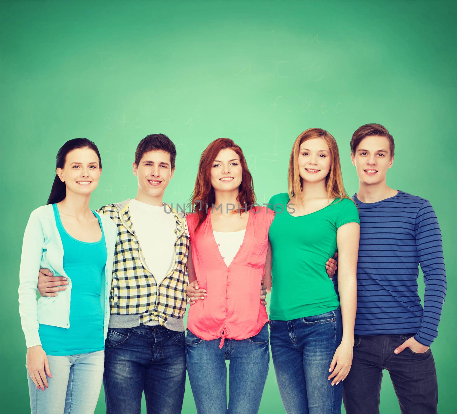 education and people concept - group of smiling students standing