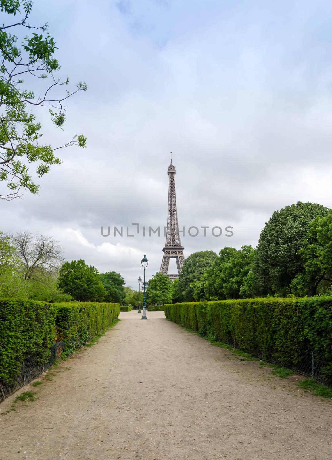 Eiffel Tower at Champ de Mars Park in Paris, France 