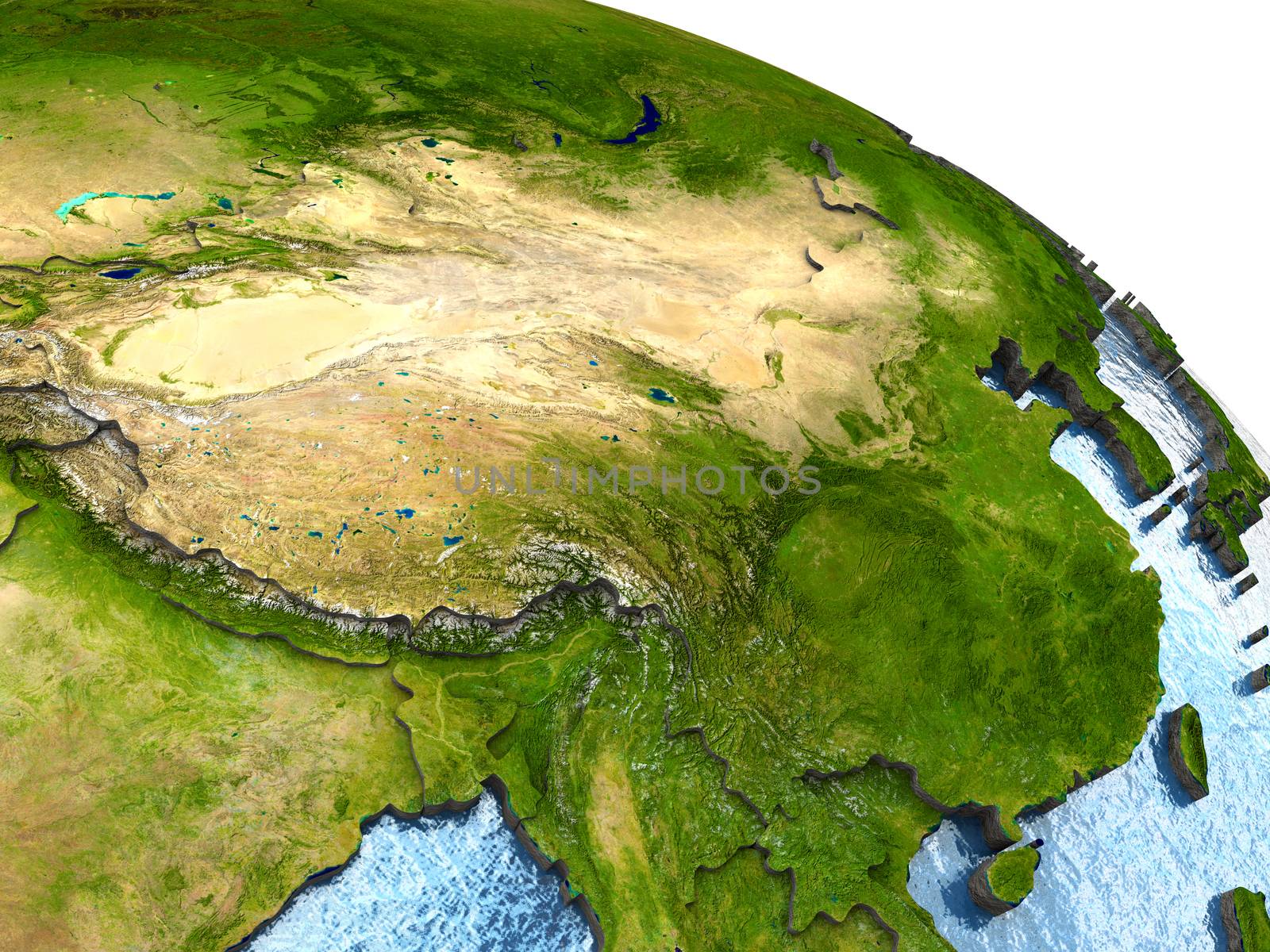 China on highly detailed planet Earth with embossed continents and country borders. Elements of this image furnished by NASA.