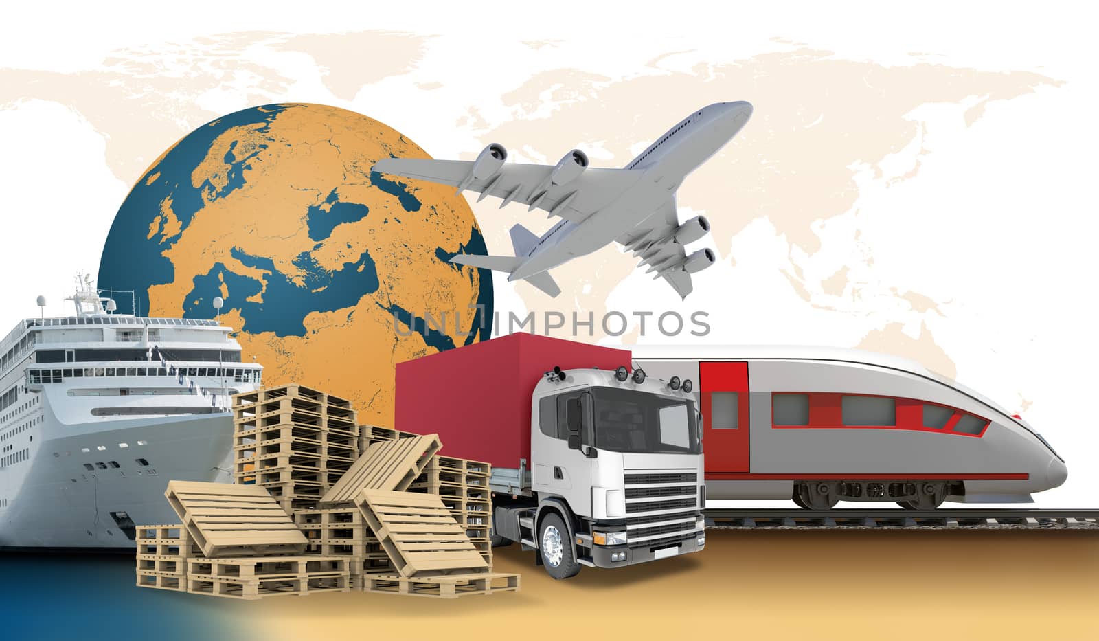 Transport with earth on abstract background with world map. Elements of this image furnished by NASA