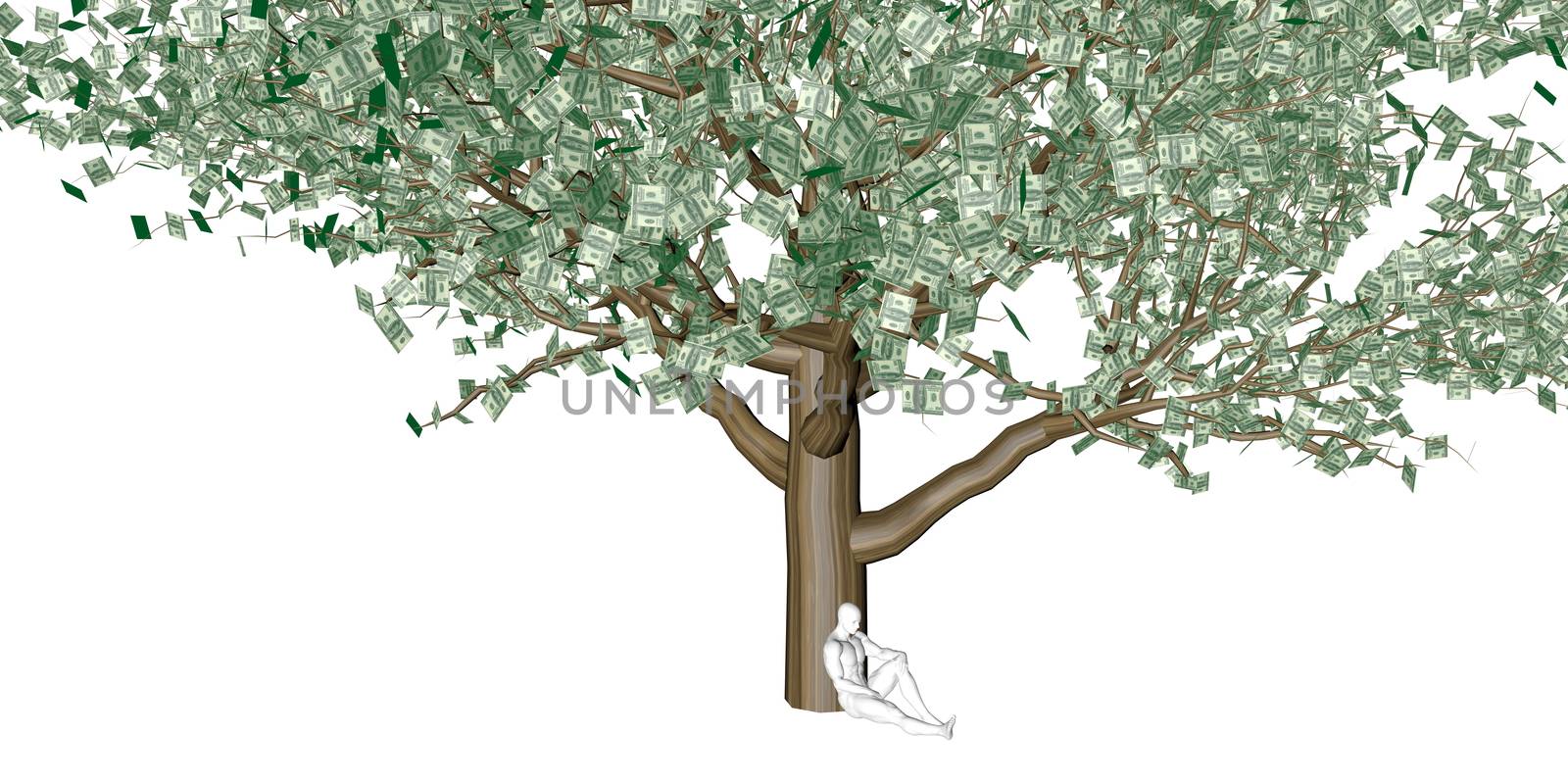 Money Tree with US Dollars Leaves Growing Above