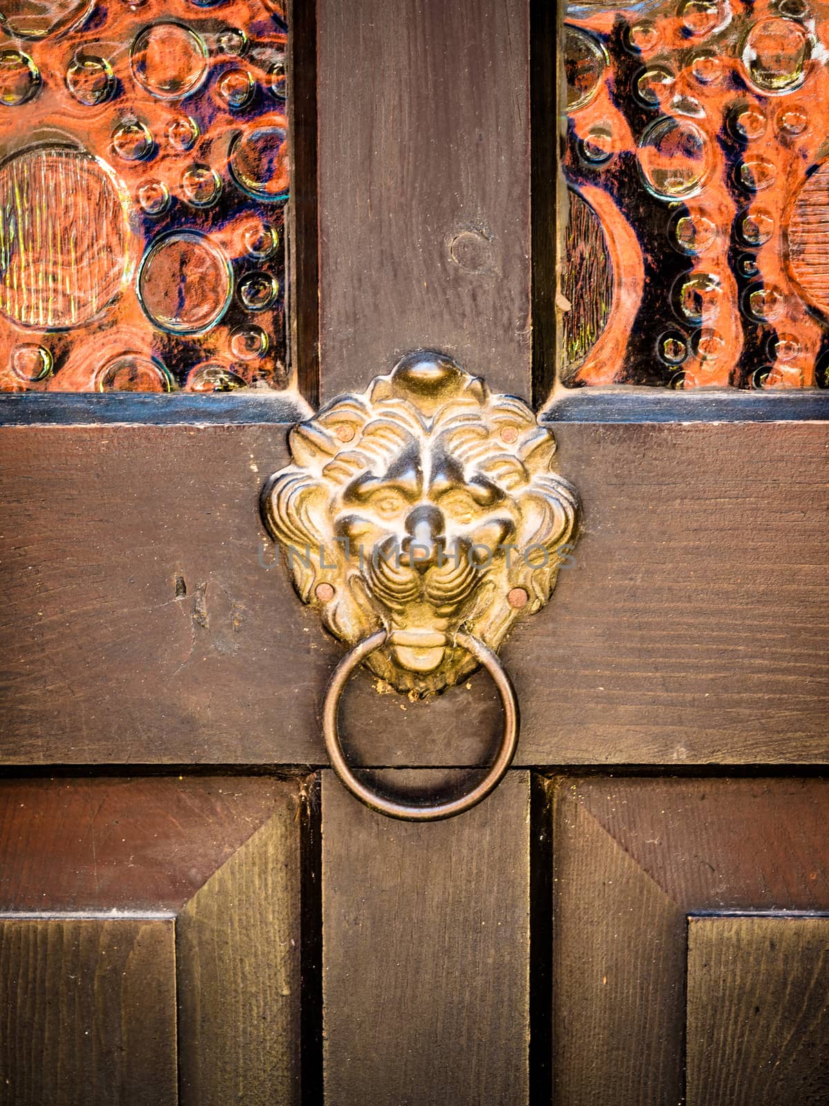 antique door knocker shaped golden lion's head by Isaac74