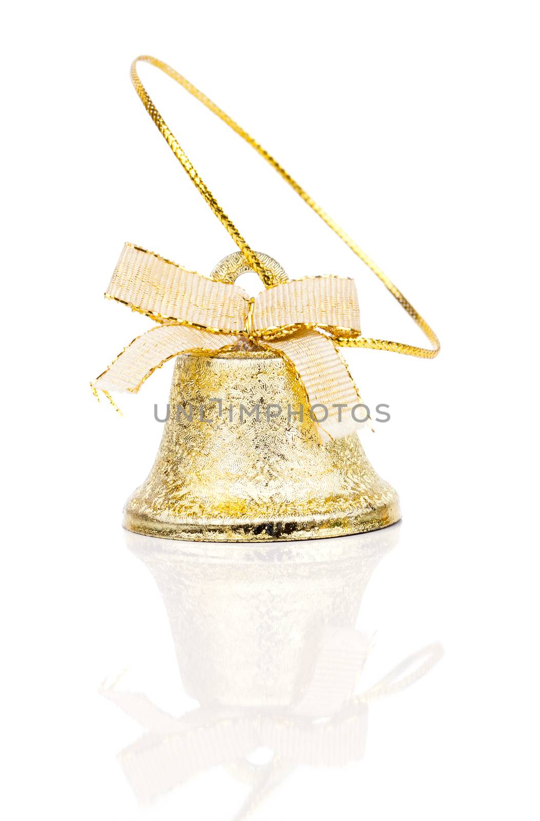 Christmas bell with ribbon, on white
