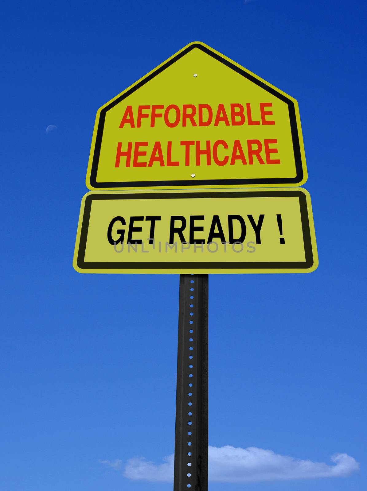 conceptual affordable healthcare get ready sign over blue sky