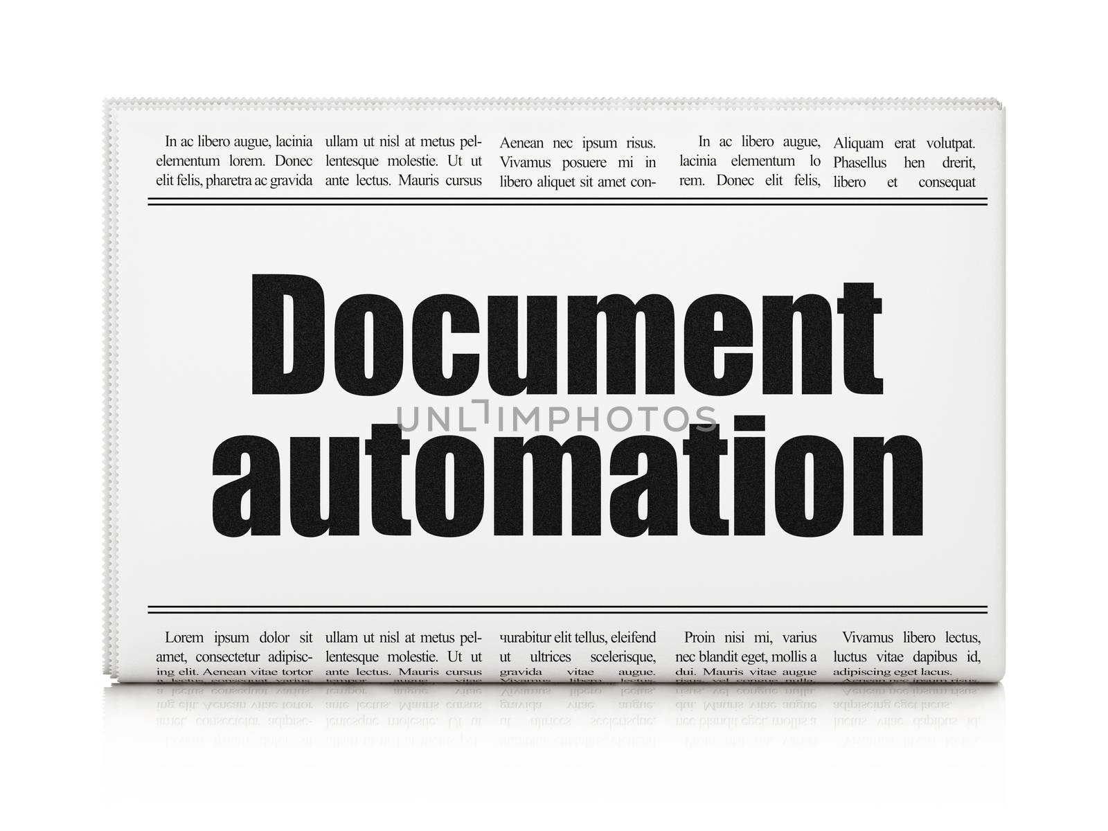 Business concept: newspaper headline Document Automation on White background, 3d render