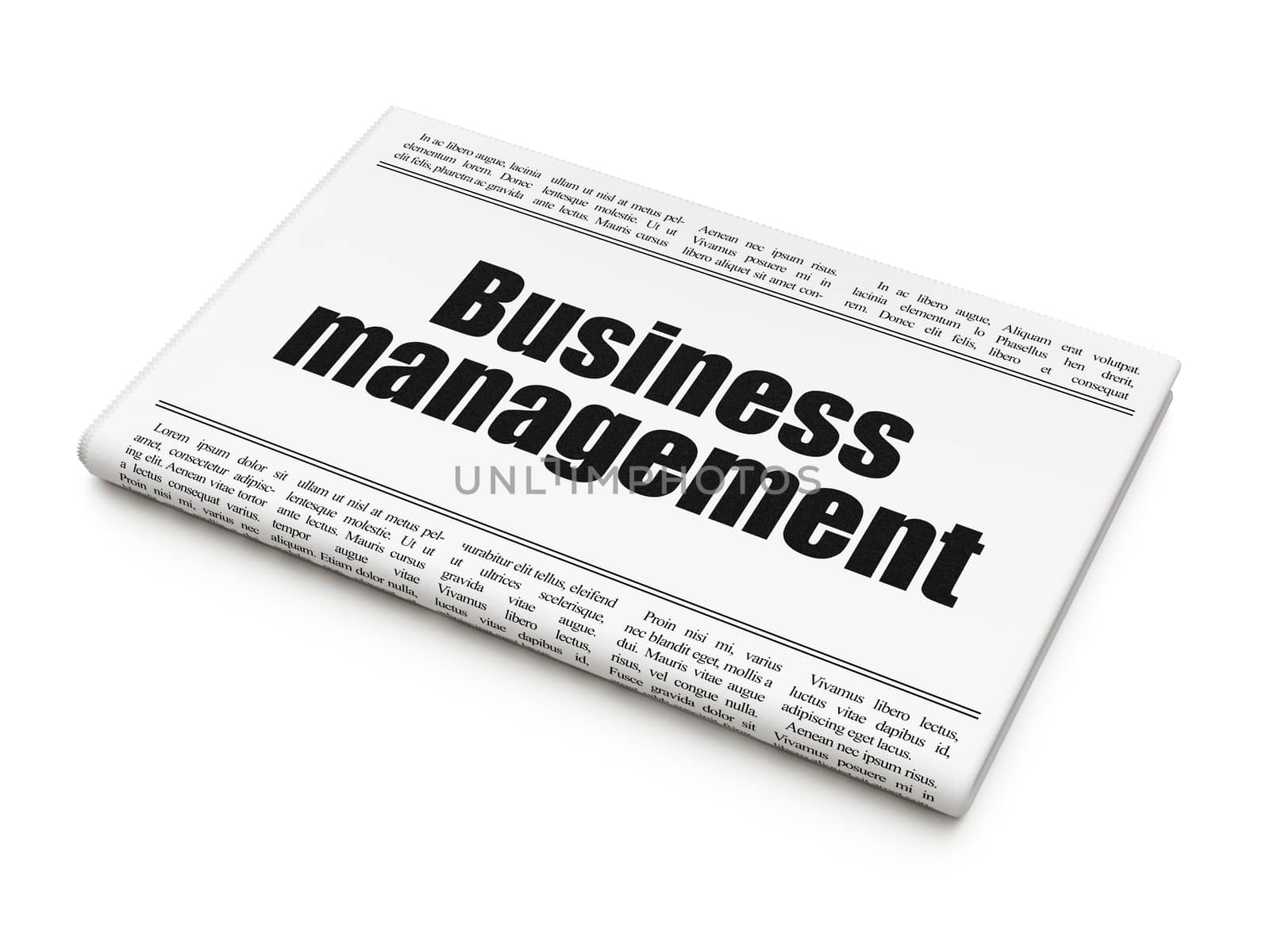 Finance concept: newspaper headline Business Management on White background, 3d render