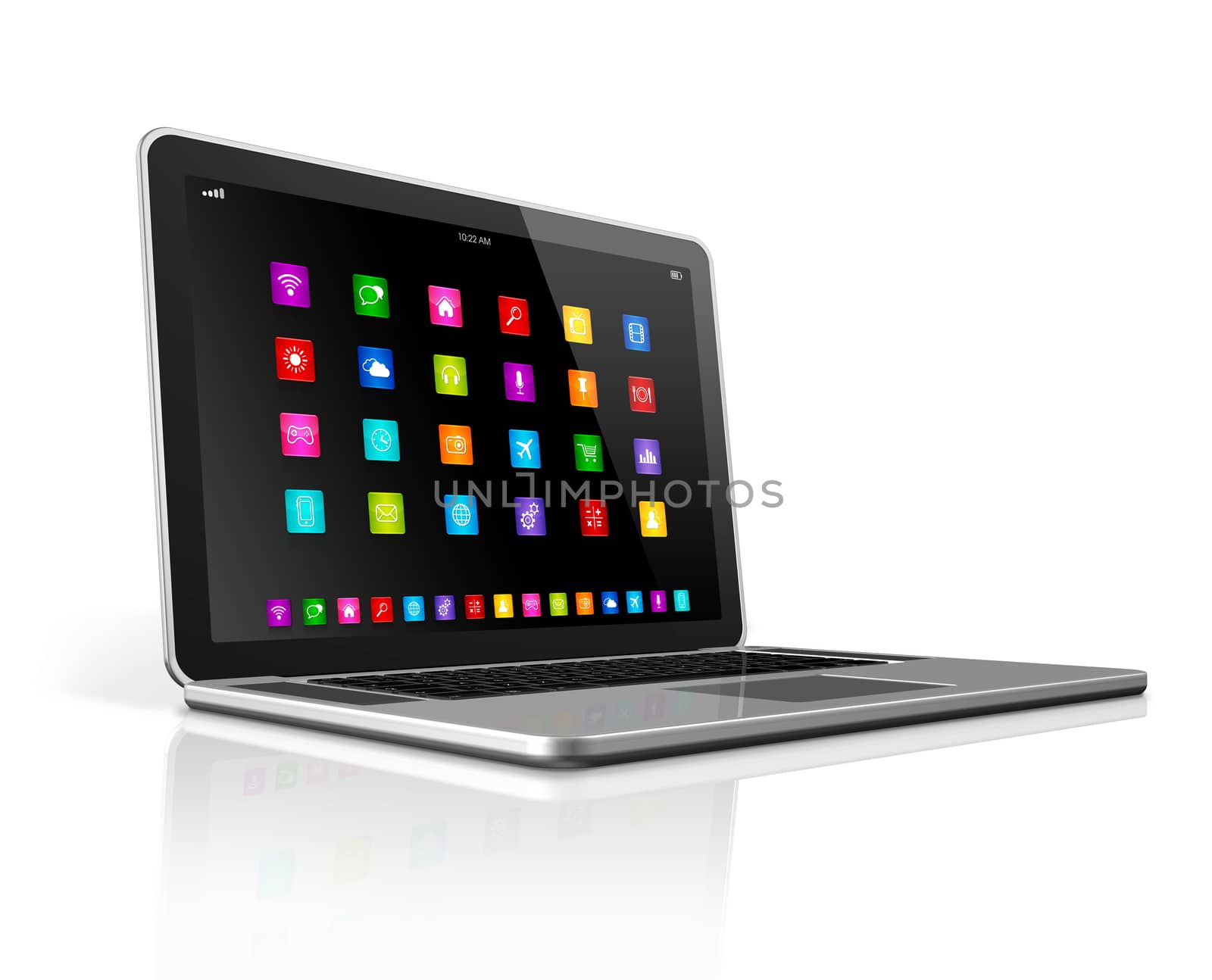 3D High Tech Laptop Computer with apps icons interface - isolated on white with clipping path