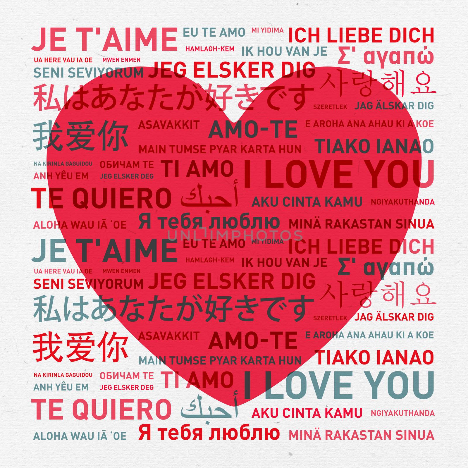 I love you message translated in different world languages - vintage card