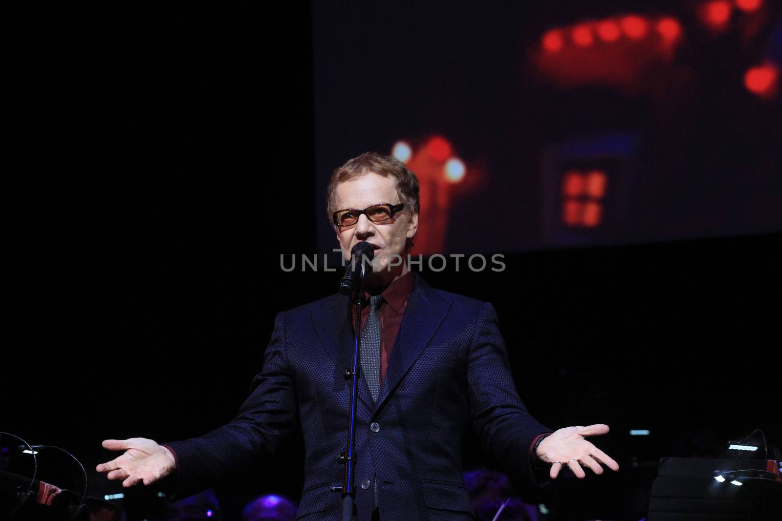 FRANCE, Paris: American composer Danny Elfman performs on the stage of the Grand Rex, in Paris, during the show Danny Elfman's music from the films of Tim Burton, on October 10, 2015.