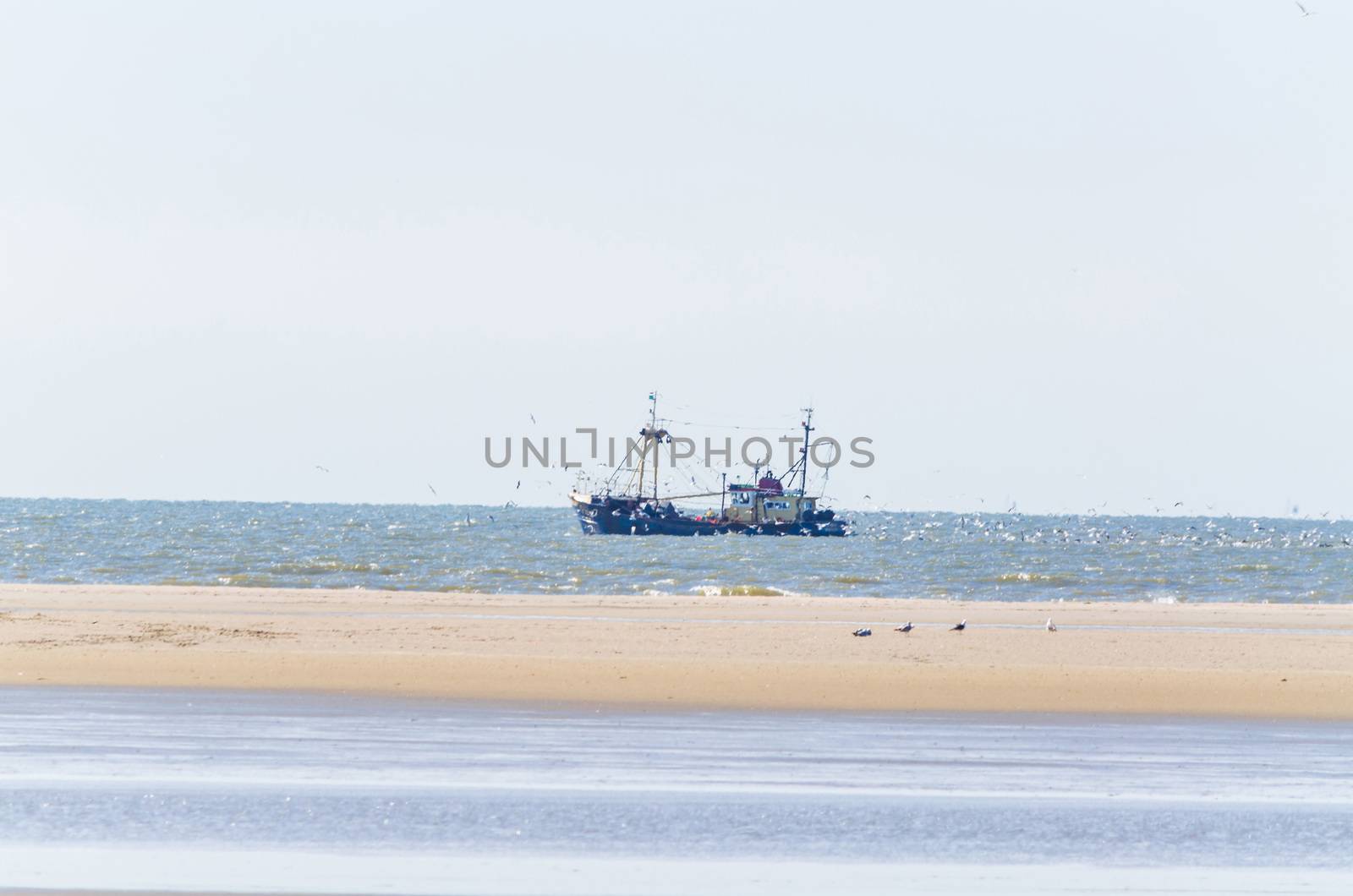 Fishing boat, gulls and sand by JFsPic