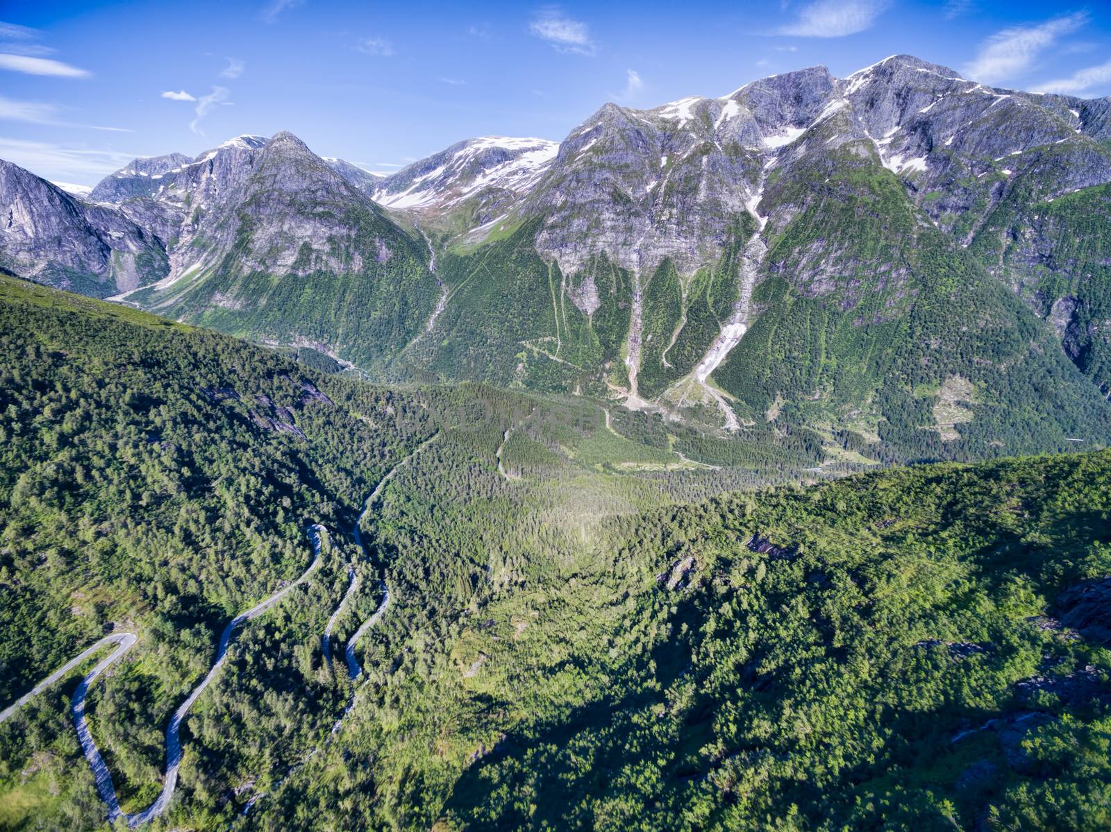 Gaularfjellet mountain pass in Norway surrounded by magnificent mountains