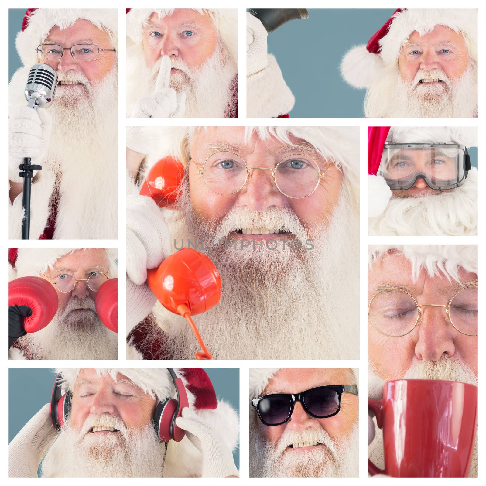 Composite image of santa drinks from a red cup by Wavebreakmedia