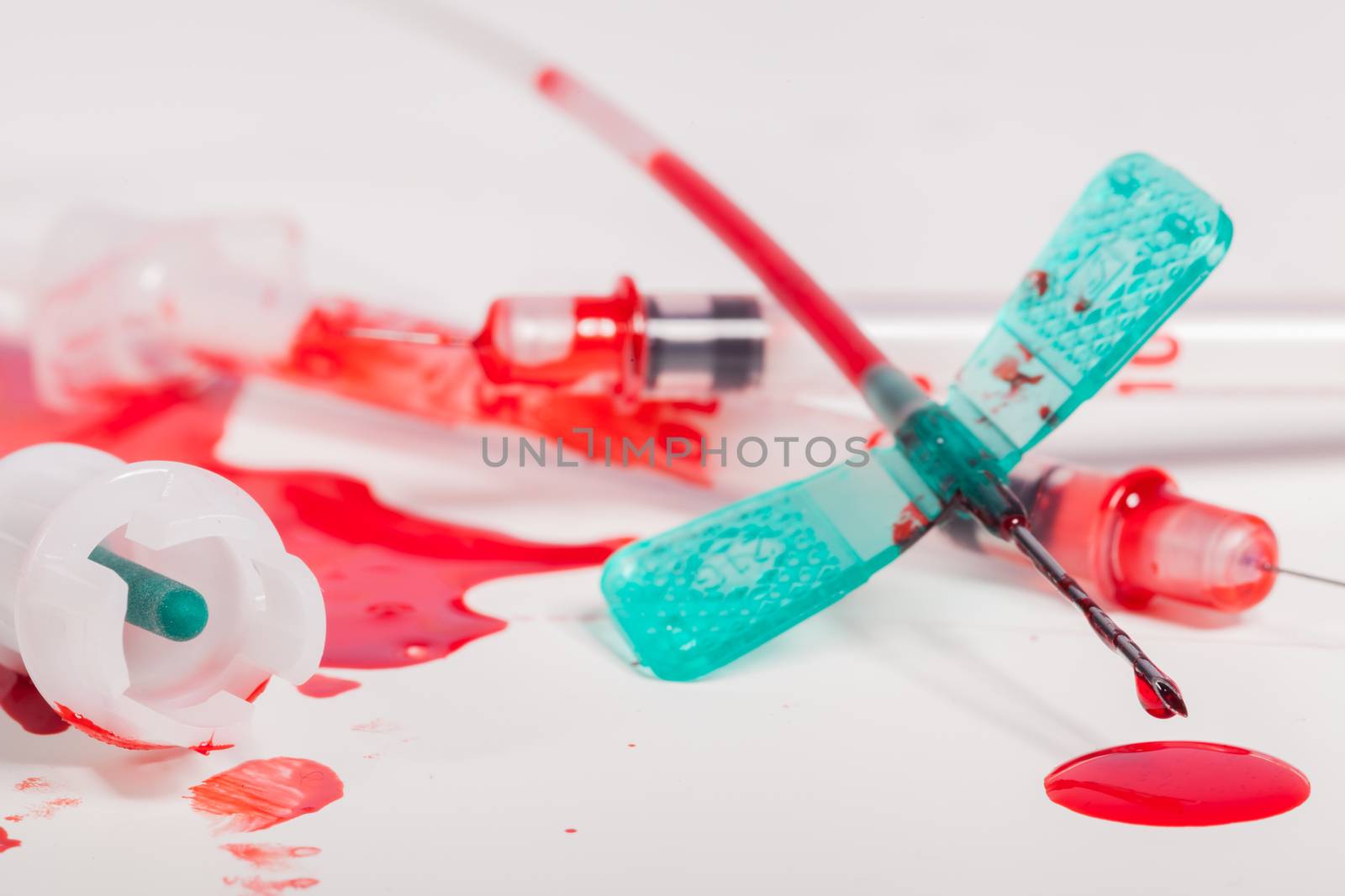 Syringes and IV Lines Covered with Blood by juniart