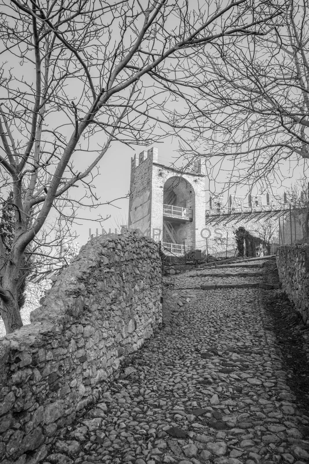 ancient medieval road that leads from the village of Soave (Italy) to the castle on the hill