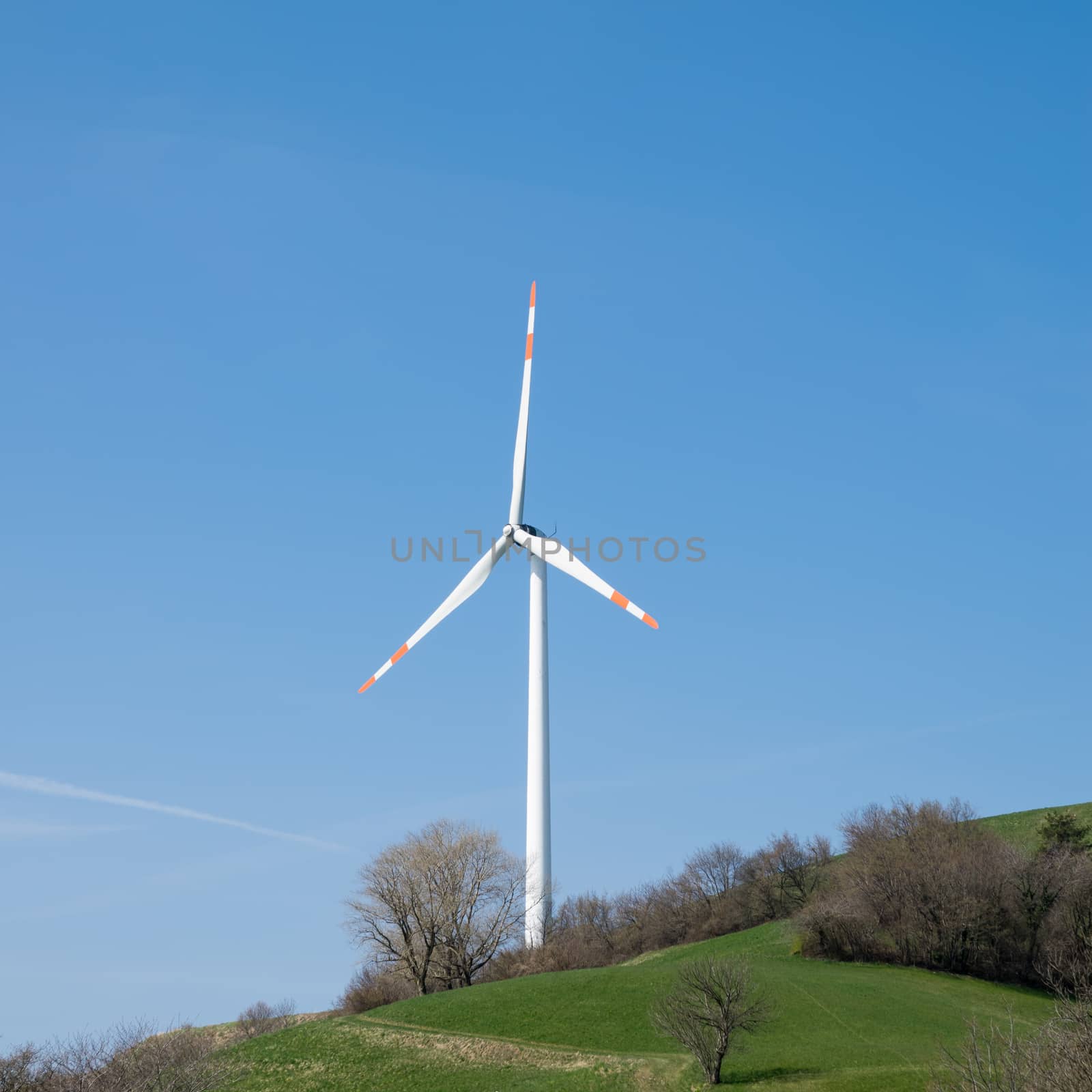single wind turbine on the hill