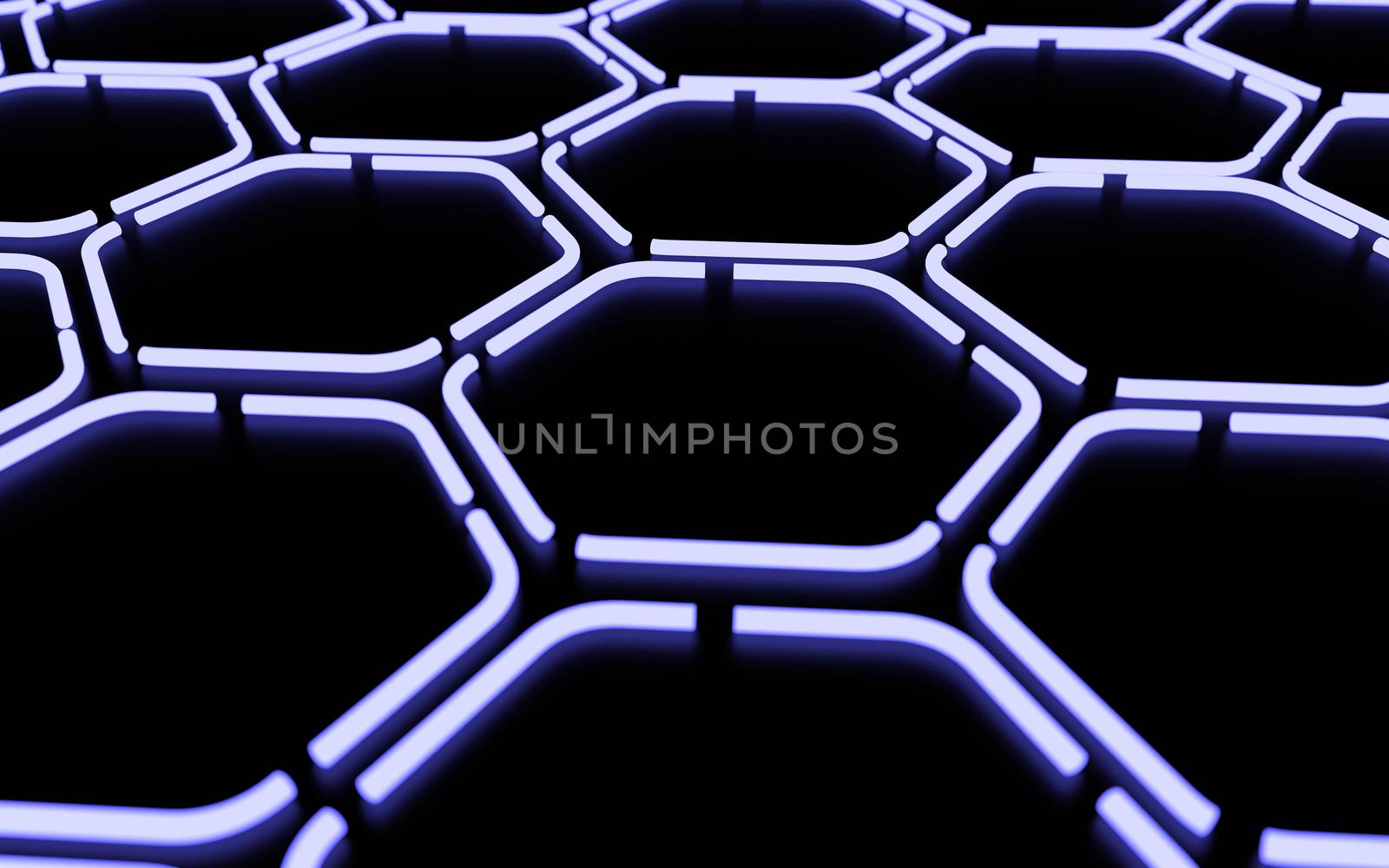 Abstract colorful futuristic hexagonal pattern made with light tubes