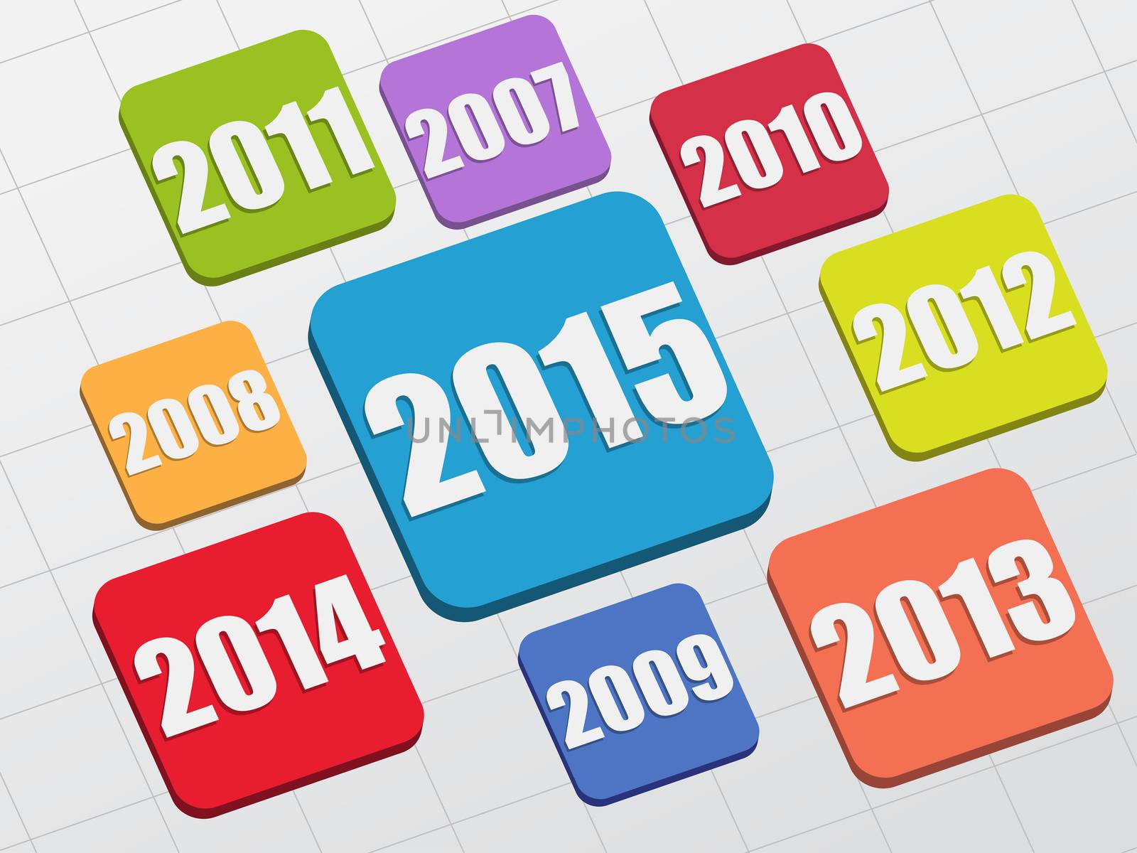 new year 2015 and previous years in 3d flat colored boxes, business concept
