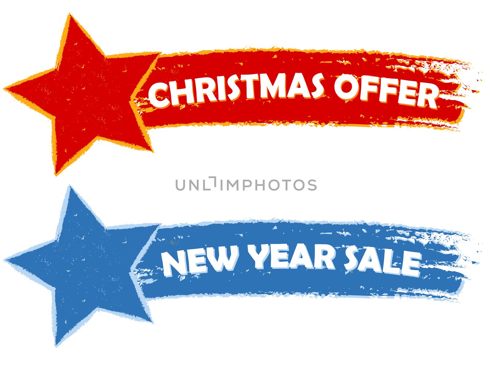 Christmas offer, new year sale - two drawn banners by marinini