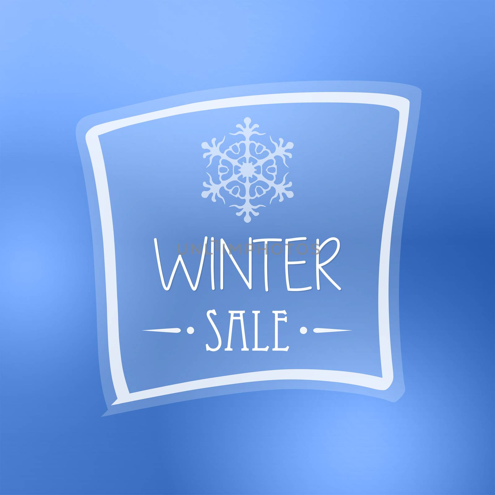 text winter sale with snowflake in frame over blue background