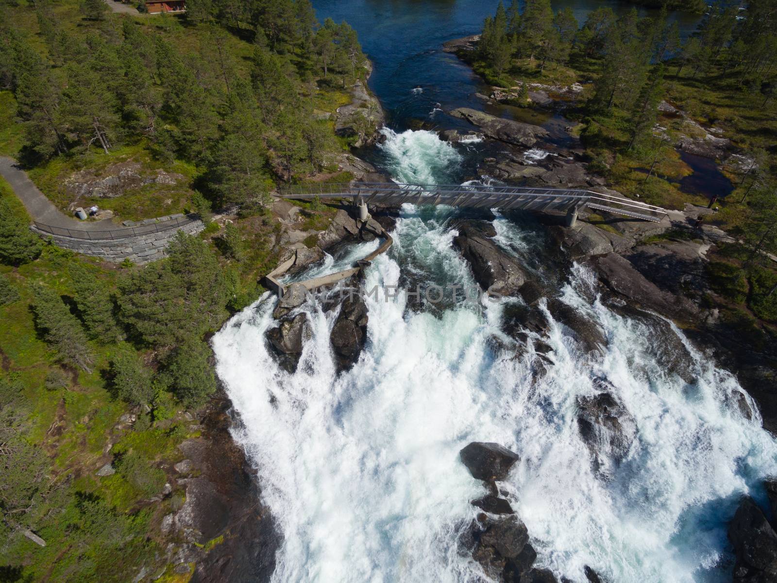 Likholefossen waterfall from air by Harvepino