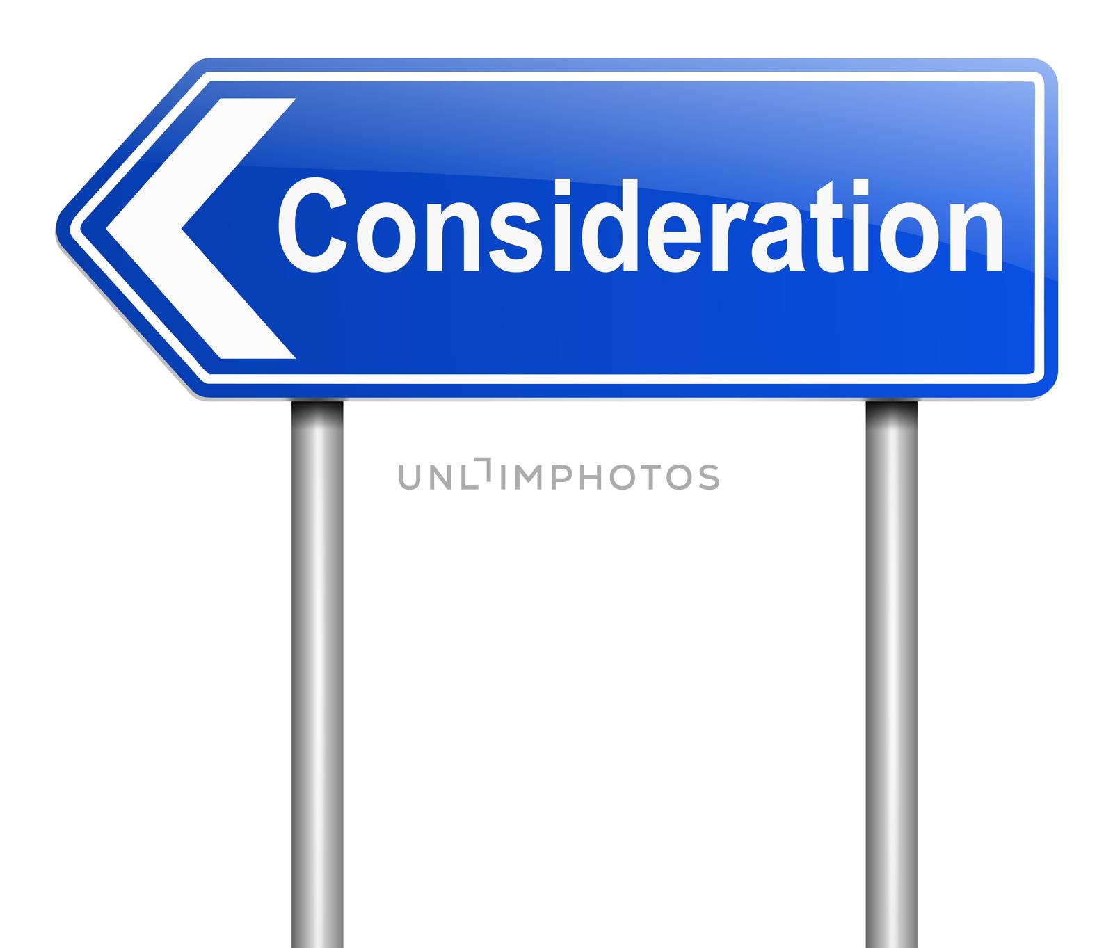 Illustration depicting a sign with a consideraiton concept.